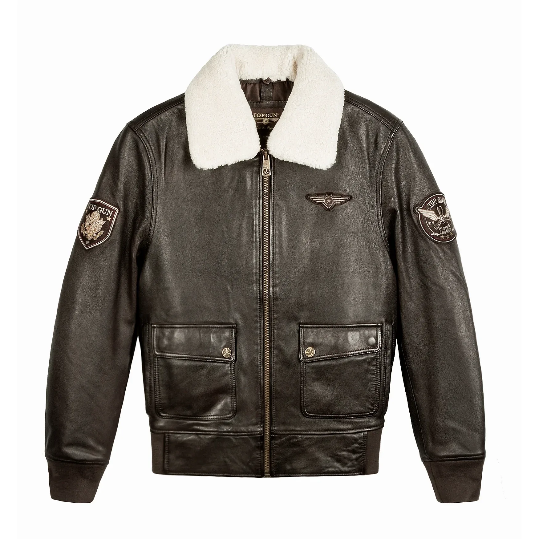 Top Gun Aviator Luxury Brown Zipper Leather Jacket