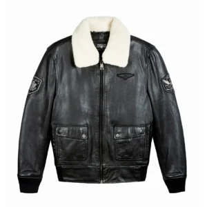 Top Gun Aviator Luxury Fur Black Leather Bomber Jacket