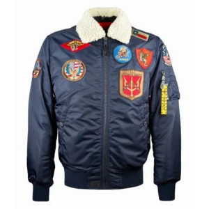 top gun b-15 flights shearling navy bomber jacket