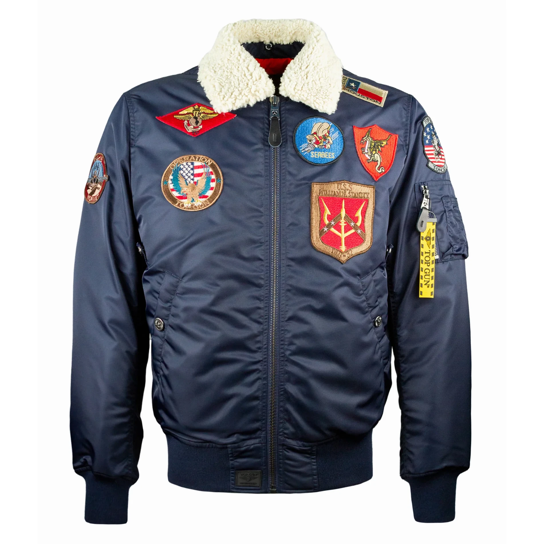 top gun b-15 flights shearling navy bomber jacket