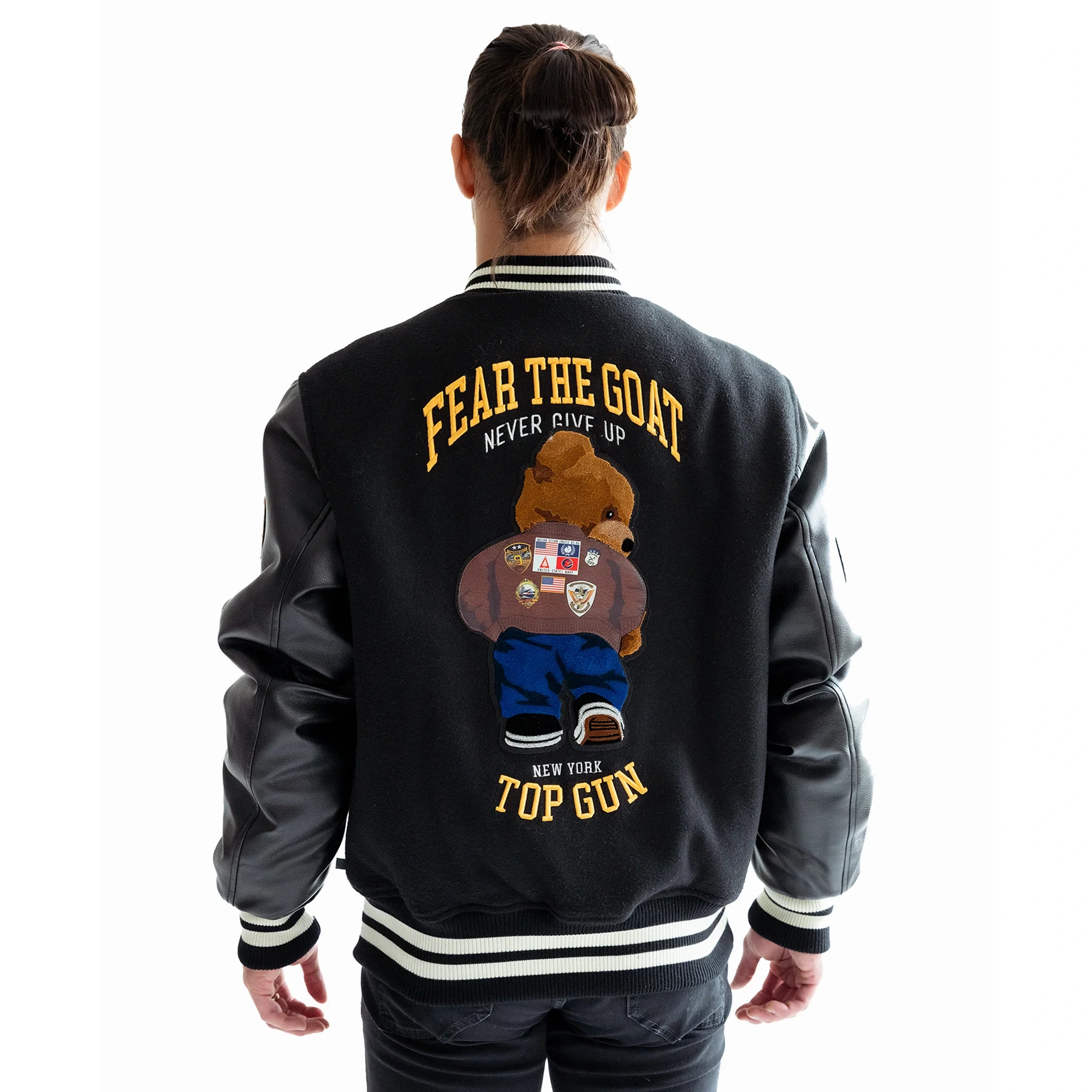 Top Gun Bear Goat Black Bomber Jacket