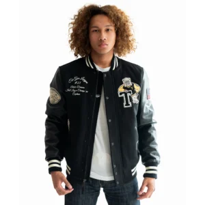 Top Gun Bull Dog Black Varsity Jacket