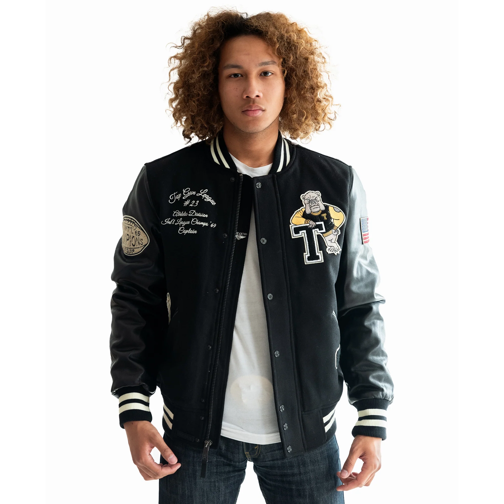 Top Gun Bull Dog Black Varsity Jacket
