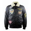 Top Gun Coronado Shearling Black Satin Bomber Jacket