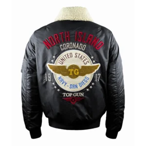 Top Gun Coronado Shearling Black Zipper Bomber Jacket