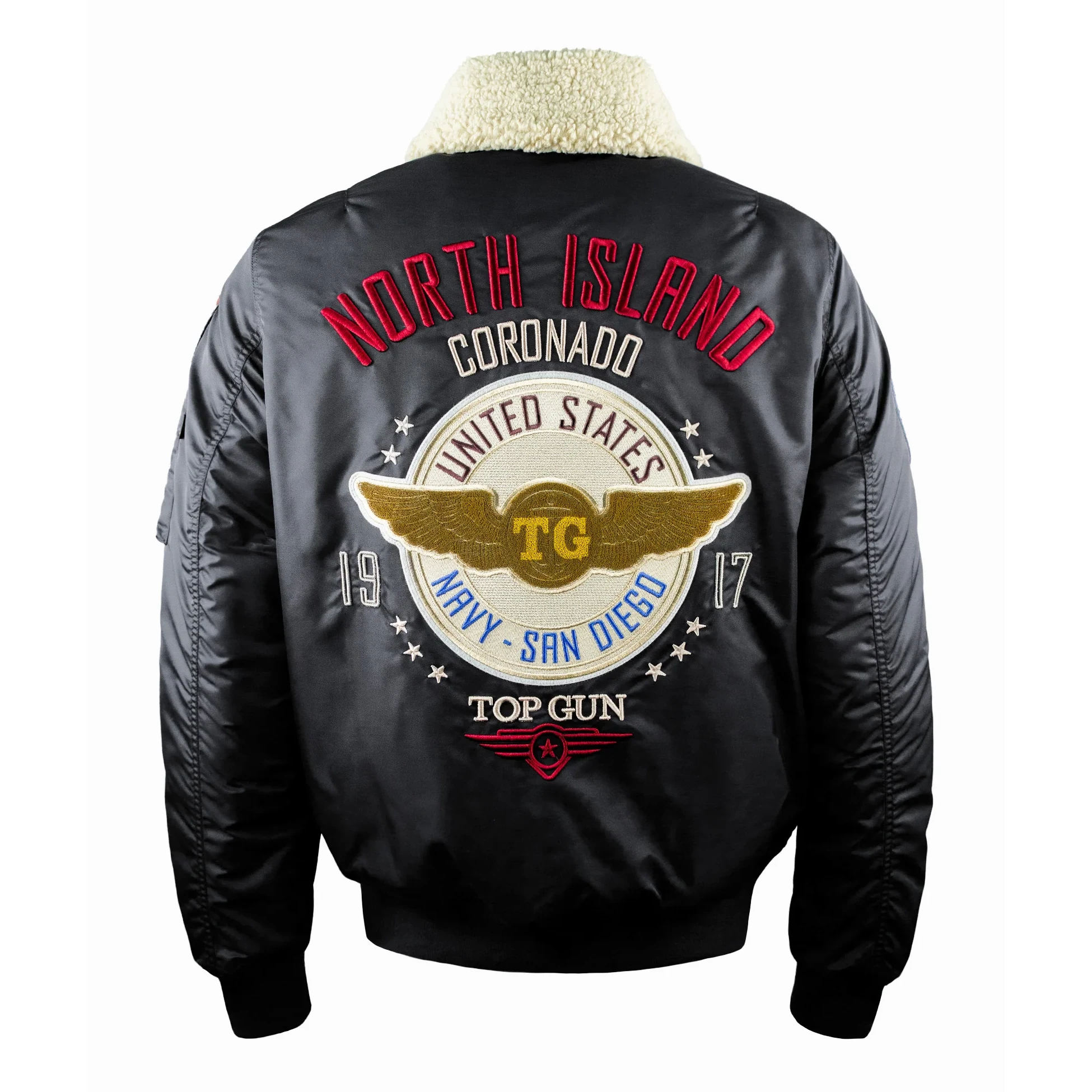 Top Gun Coronado Shearling Black Zipper Bomber Jacket