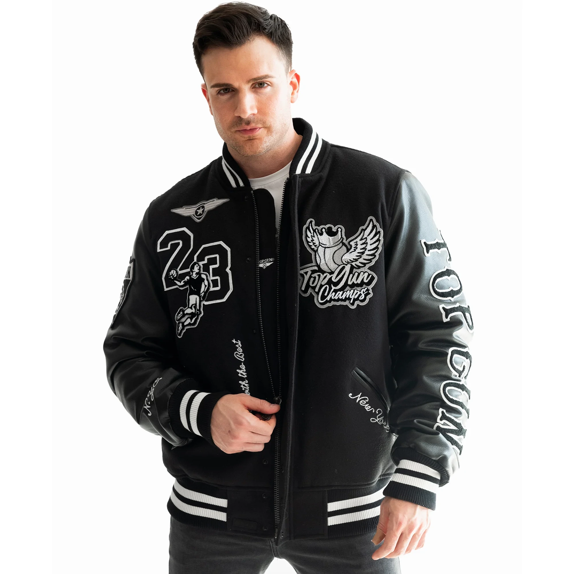 Top Gun Flying Legend Black Full Snap Varsity Jacket