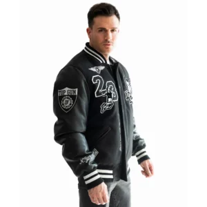 Top Gun Flying Legend Black Wool & Leather Bomber Jacket