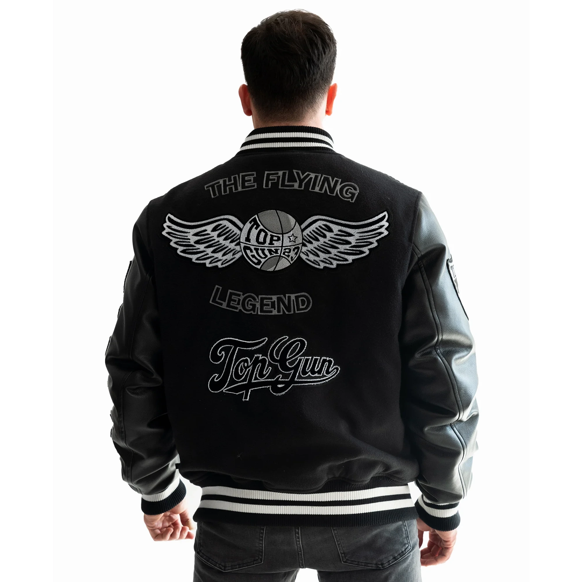 Top Gun Flying Legend Wool & Leather Varsity Jacket