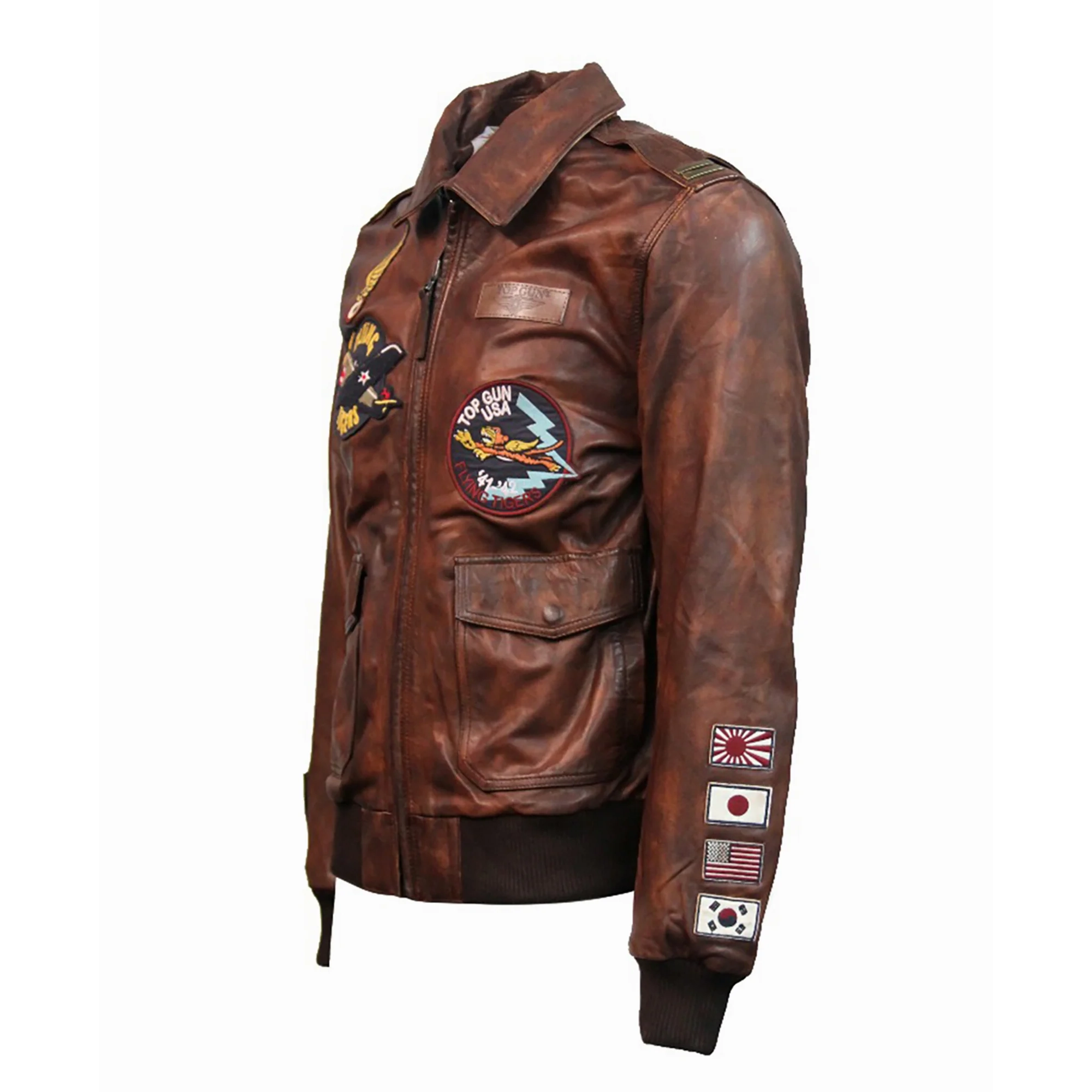 Top Gun Flying Tigers Brown Leather Jacket