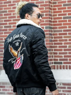 Top Gun Force Cw45 Black Shearling Satin Jacket