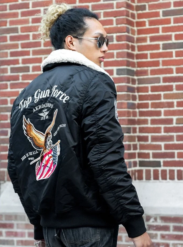 Top Gun Force Cw45 Black Shearling Satin Jacket