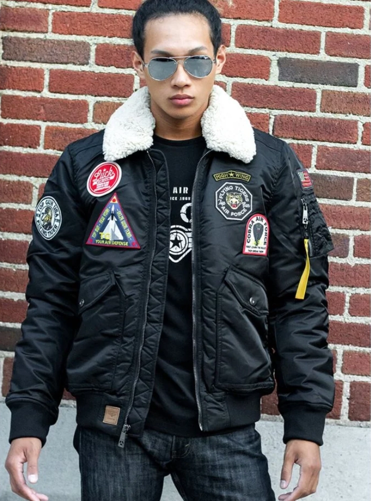 Top Gun Force CW45 Shearling Black Bomber Jacket