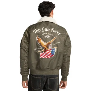 Top Gun Force Cw45 Shearling Green Bomber Jacket