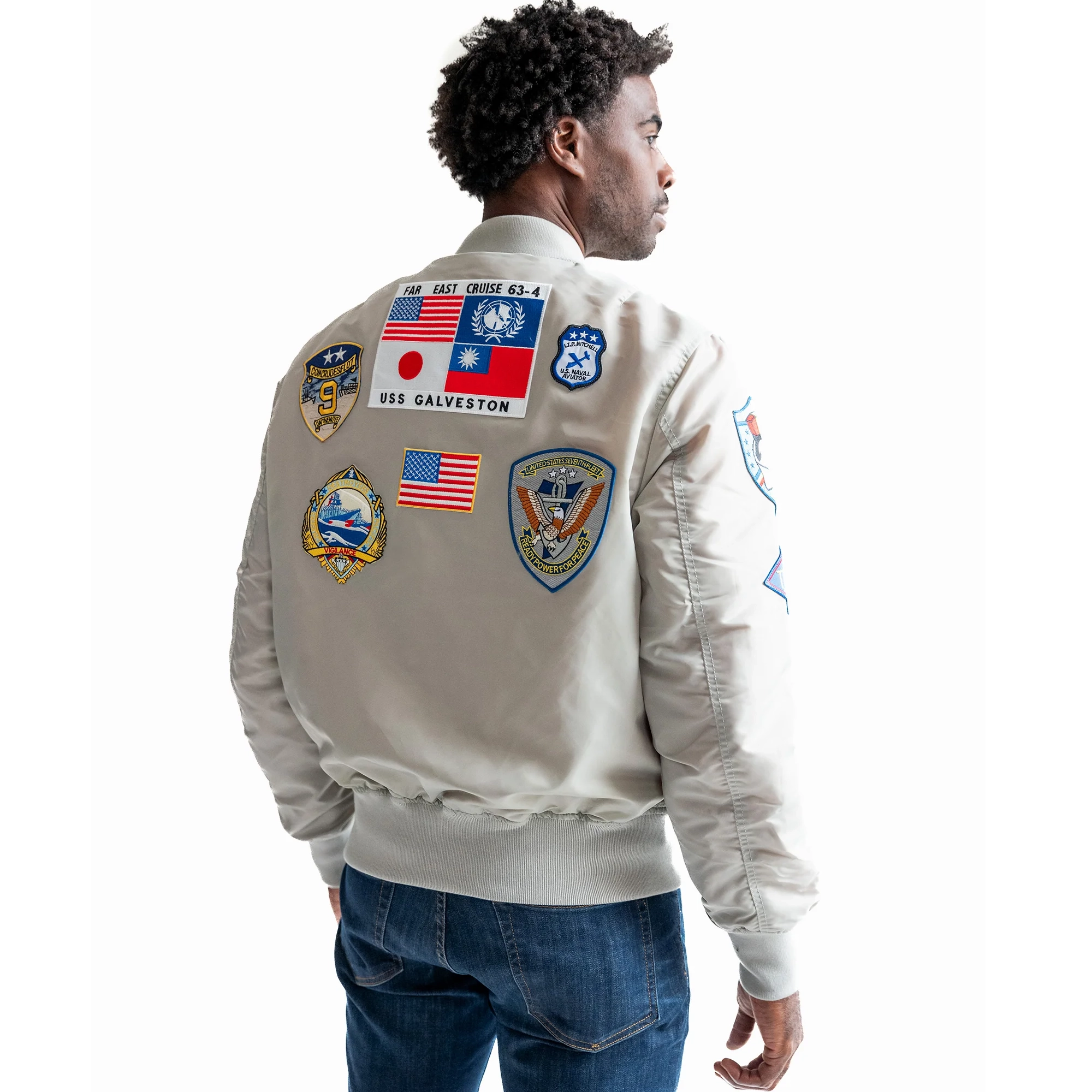 Top Gun Ma-1 Gray Patches Bomber Jacket
