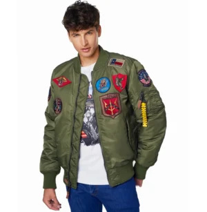 top gun MA-1 green satin bomber jacket