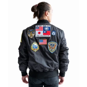 Top Gun Ma-1 Patches Black Ribbed Satin Jacket