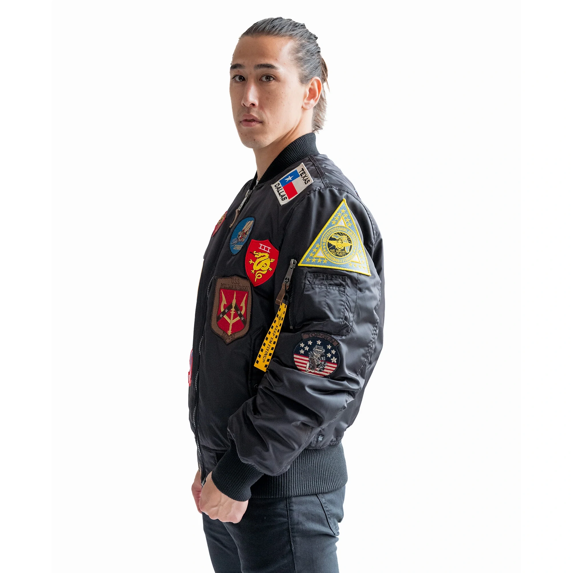 Top Gun Ma-1 Patches Zipper Satin Jacket