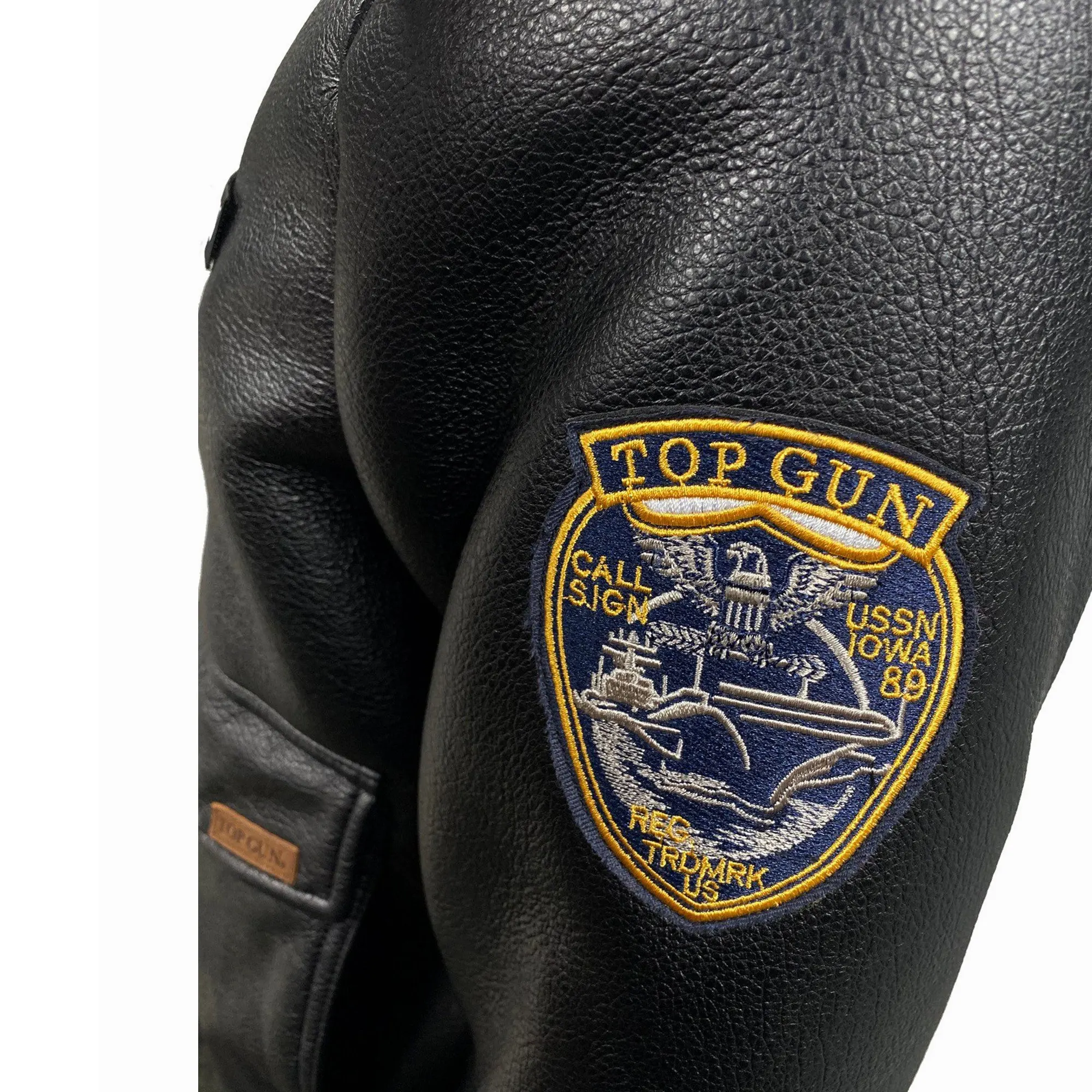 Top Gun Patch On Leather Sleeves