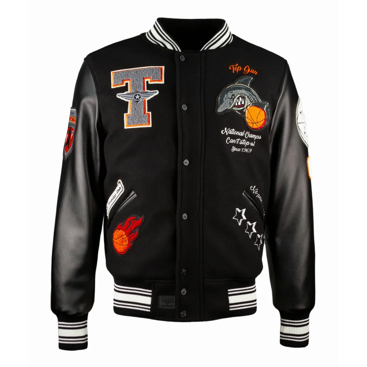 Top Gun Shark Black Bomber Varsity Jacket
