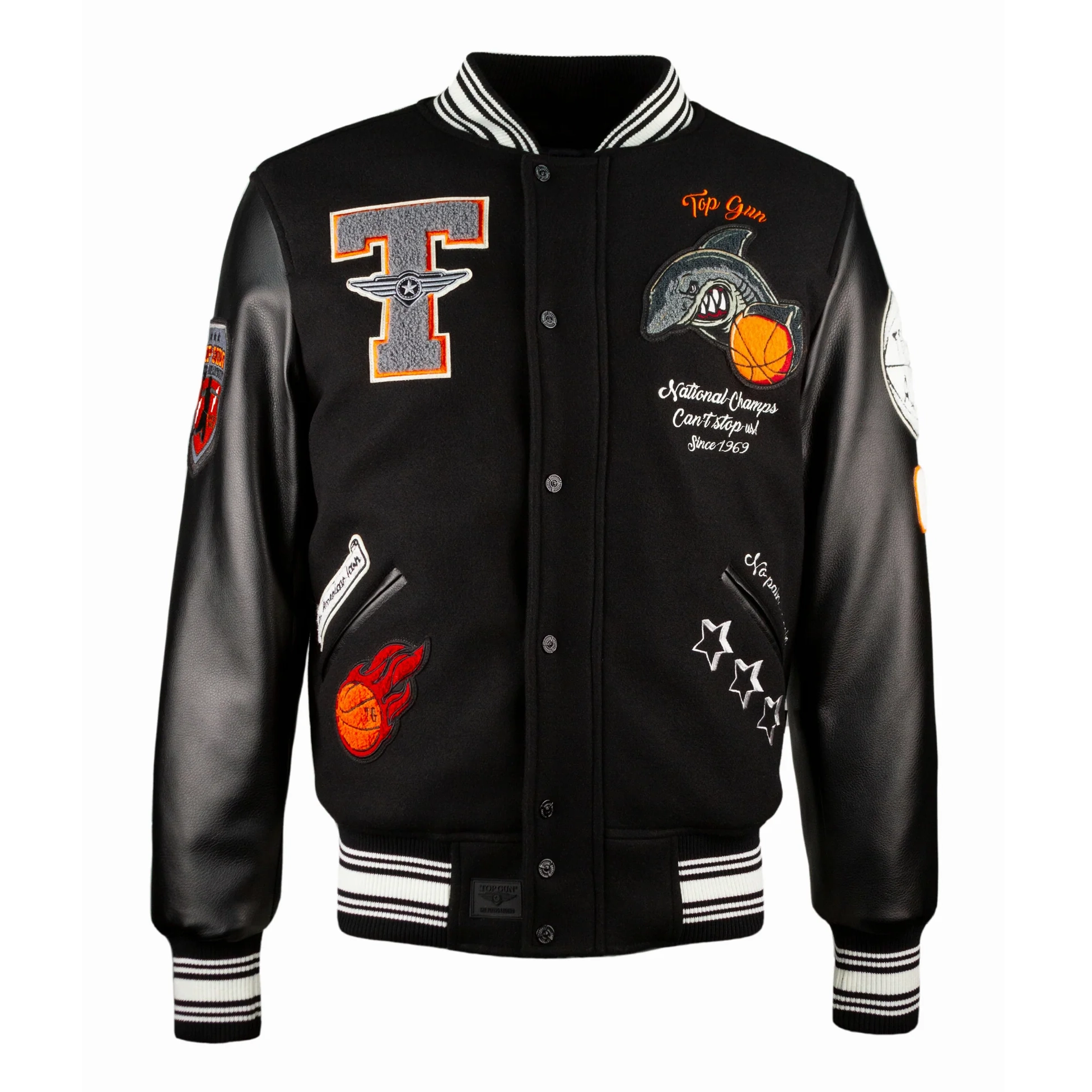 Top Gun Shark Black Bomber Varsity Jacket