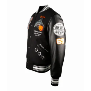 Top Gun Shark Black Wool & Leather Bomber Jacket
