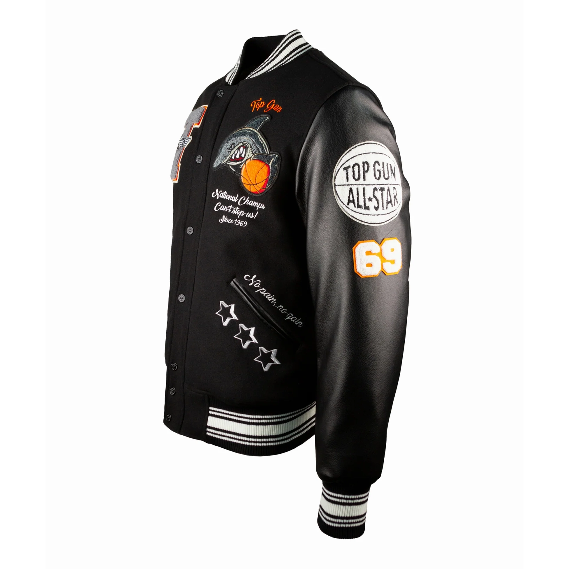 Top Gun Shark Black Wool & Leather Bomber Jacket