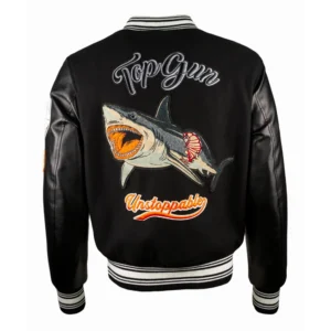 Top Gun Shark Black Wool & Leather Varsity Jacket