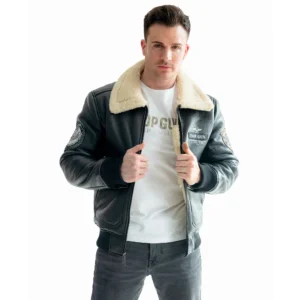 Top Gun Shearling Black Leather Jacket