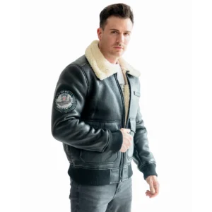 Top Gun Shearling Black Zipper Bomber Jacket