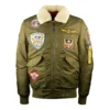 Top Gun Shearling Coronado Satin Green Bomber Jacket