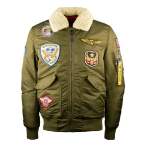 Top Gun Shearling Coronado Satin Green Bomber Jacket