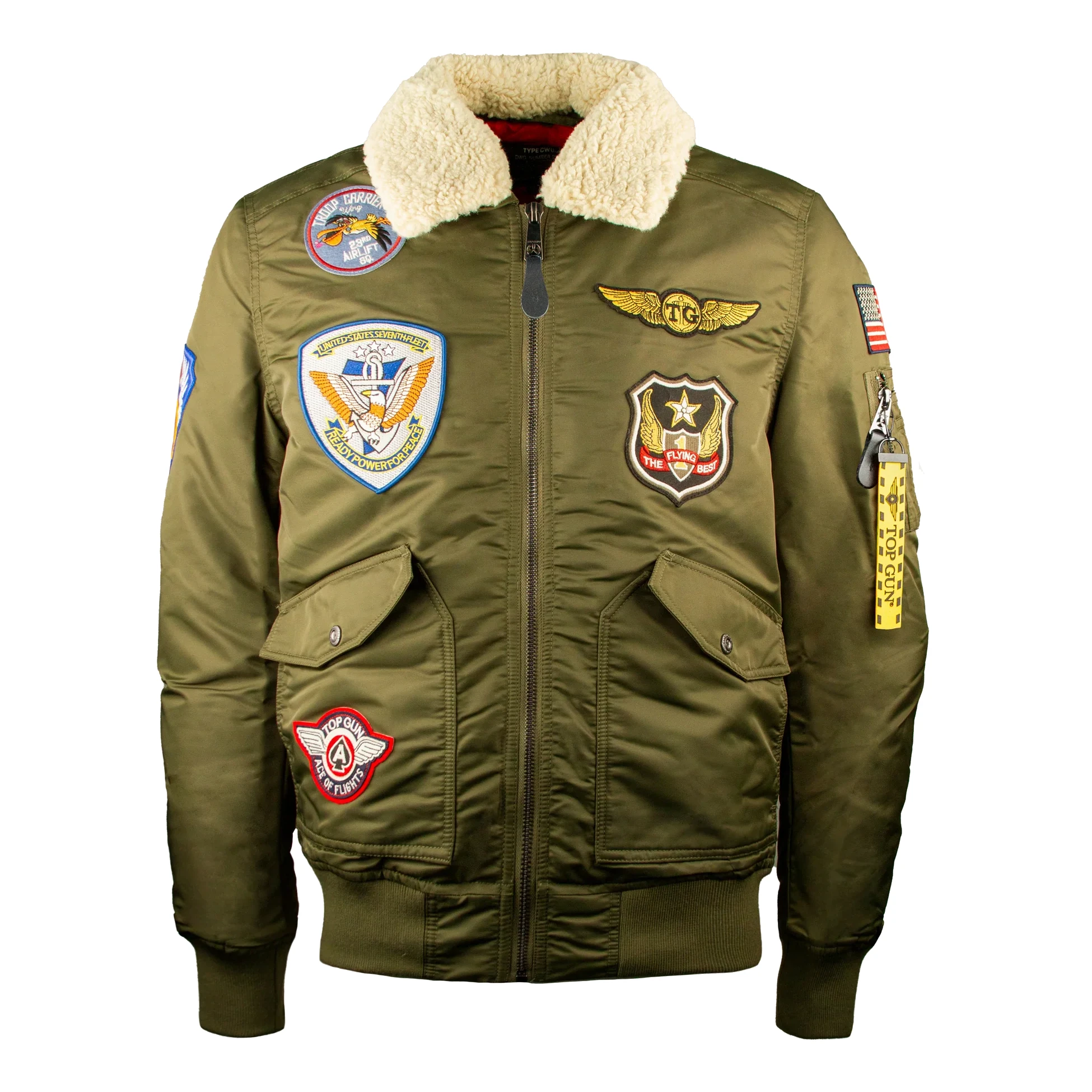 Top Gun Shearling Coronado Satin Green Bomber Jacket
