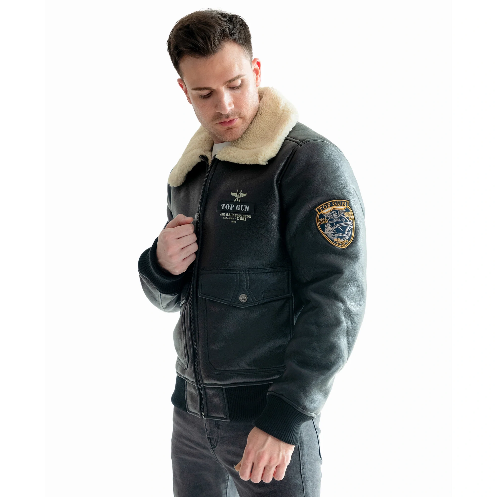 Top Gun Shearling Zipper Bomber Jacket
