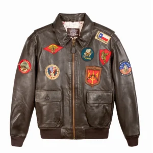 top gun signature series brown zipper leather jacket