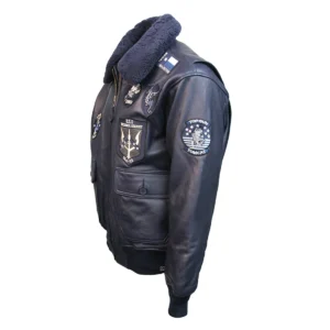 Top Gun Signature Series Navy Zipper Leather Jacket