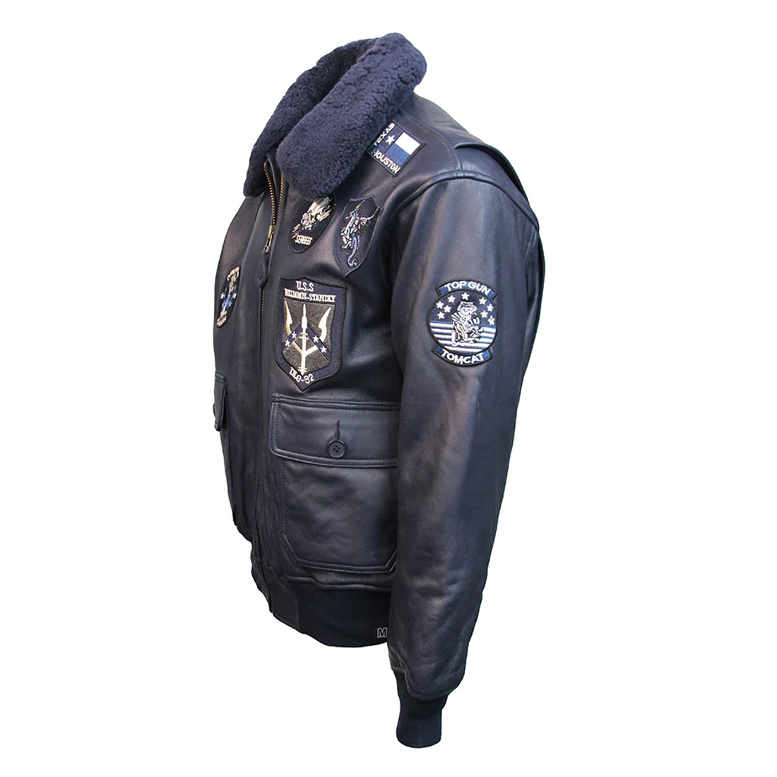 Top Gun Signature Series Navy Zipper Leather Jacket