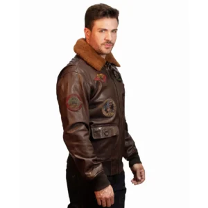 top gun signature series shearling brown leather jacket