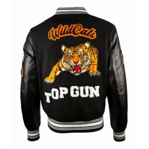 Top Gun Wildcats Black Wool & Leather Varsity Jacket