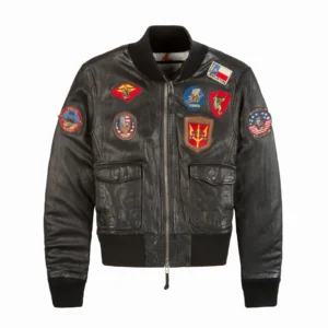 Women's Miss Top Gun Black Leather Zipper Jacket