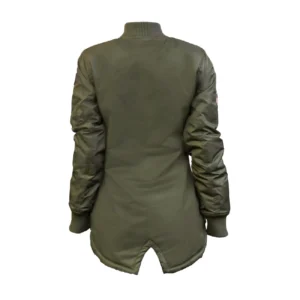 Women's Miss Top Gun Longline Olive Bomber Jacket